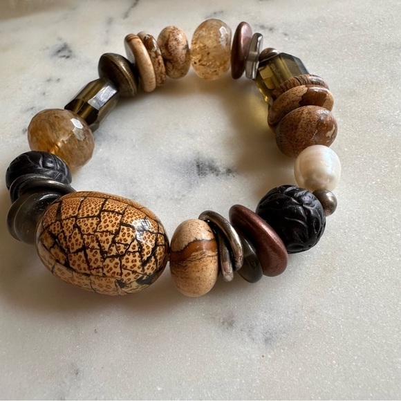 Silpada Jewelry Jasper & Mixed Stone Sterling Silver Stretch Bead Bracelet - Picture 4 of 7